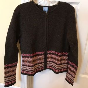 Brown 100% lambswool sweater with beads. NWOT